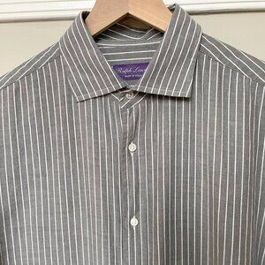 Ralph Lauren Purple Label Long Sleeve Oxford Shirt Italy 16 Large $395 grey